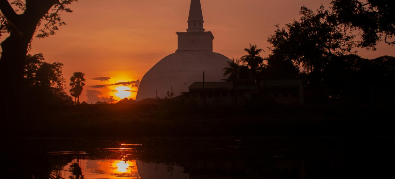 Stuning Sunrise through ancient ruins in Anuradhapura Sri Lanka