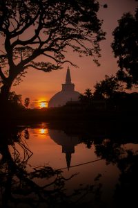 Stuning Sunrise through ancient ruins in Anuradhapura Sri Lanka
