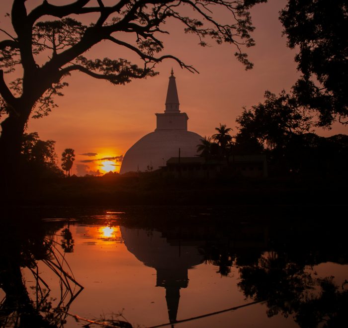 Stuning Sunrise through ancient ruins in Anuradhapura Sri Lanka