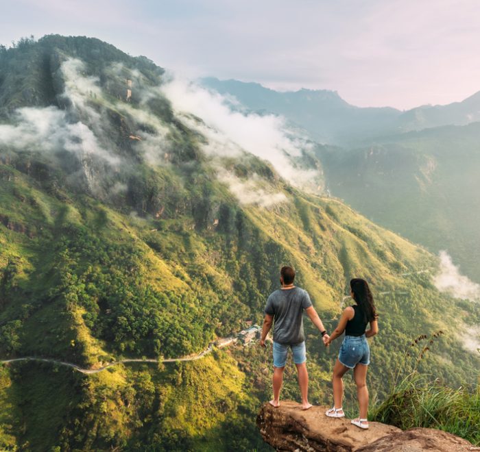 couple in Ella Sri Lanka overlooking ella rock.